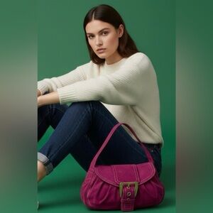 Vintage Aerosoles Suede Shoulder Bag in Rich deep pink w/ silver hardware.